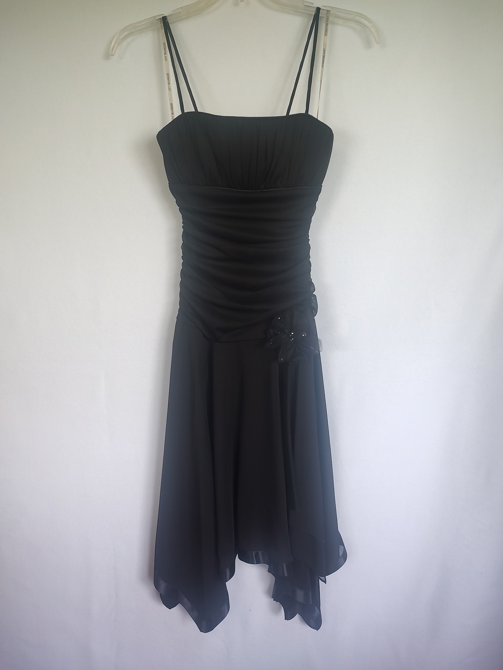 City Triangles Black Double Spaghetti-Strap Handkerchief Hem Cocktail Dress